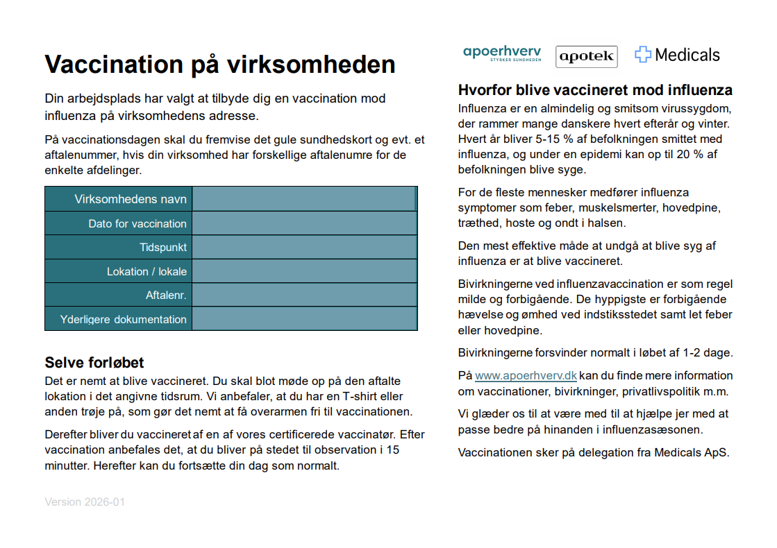 Folder: Influenzavaccination på virksomhed